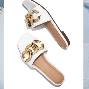 Wild diva lounge chain link slip sandals, white